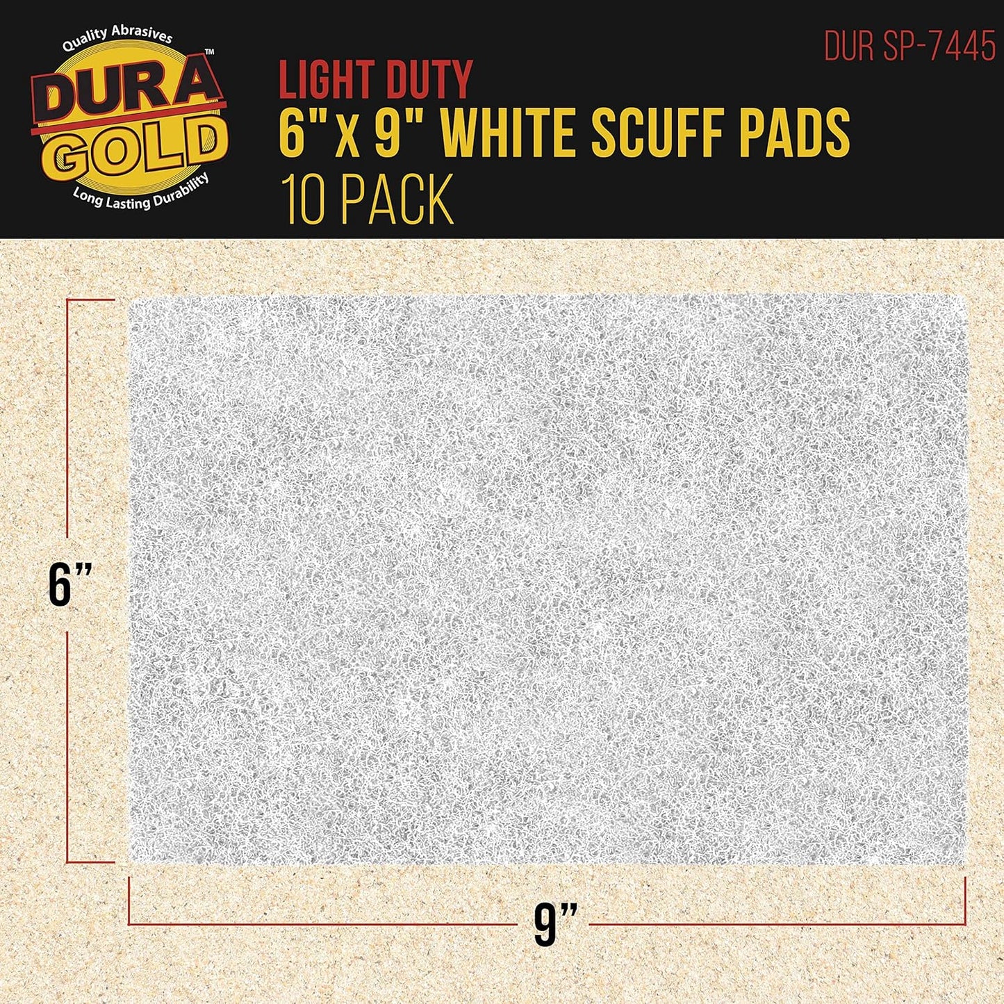 Dura-Gold Premium 6" x 9" White Light Duty Scuff Pads, Box of 10 - Final Scuffing, Scouring