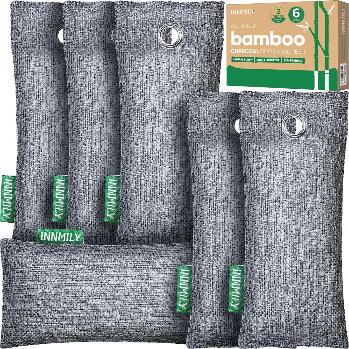 Activated Charcoal Odor Absorber, 6 Pack Natural Shoe Odor Eliminator, Bamboo Charcoal Air
