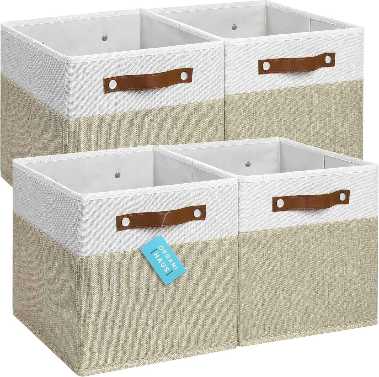 OrganiHaus 11x11 Fabric Cubes Storage Bins Set of 4, Foldable Collapsible Fabric Storage Bins for