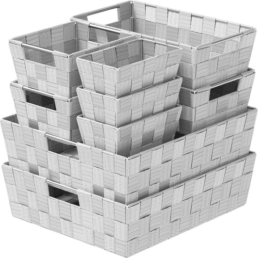 Baskets For Organizing Set Of 9 Grey - Storage Baskets For Shelves - Perfect Closet Organizer Bins