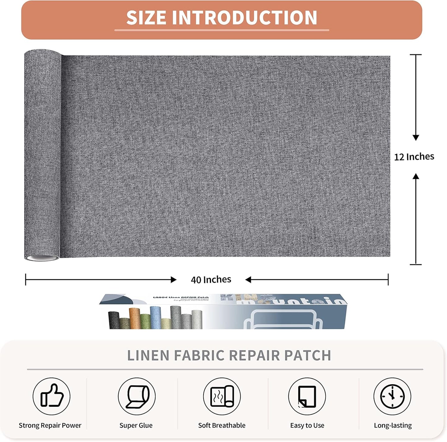 Fine Linen Fabric Patches, Self-Adhesive, Extra Large 12x40 Inch, Multi Color, for Sofa & Clothes