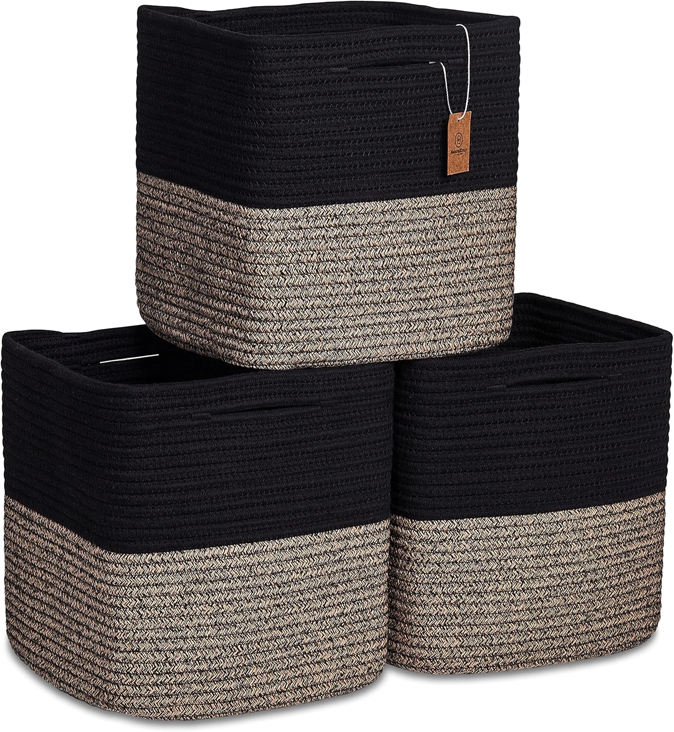 NaturalCozy Storage Cubes 11 Inch Cotton Rope Woven Baskets for Organizing, 3-Pack | Cube Storage