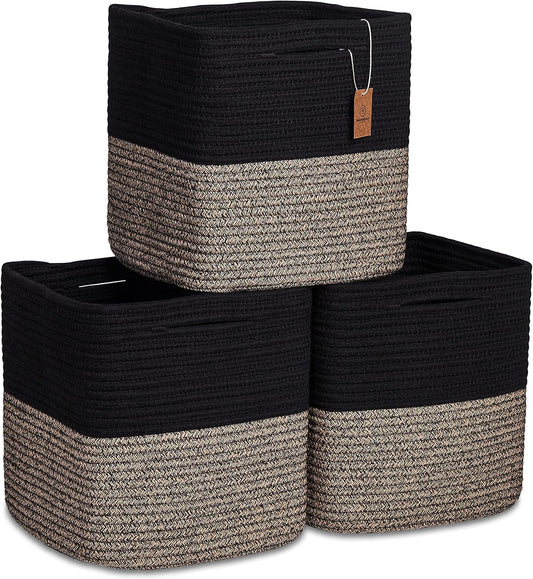 NaturalCozy Storage Cubes 11 Inch Cotton Rope Woven Baskets for Organizing, 3-Pack | Cube Storage