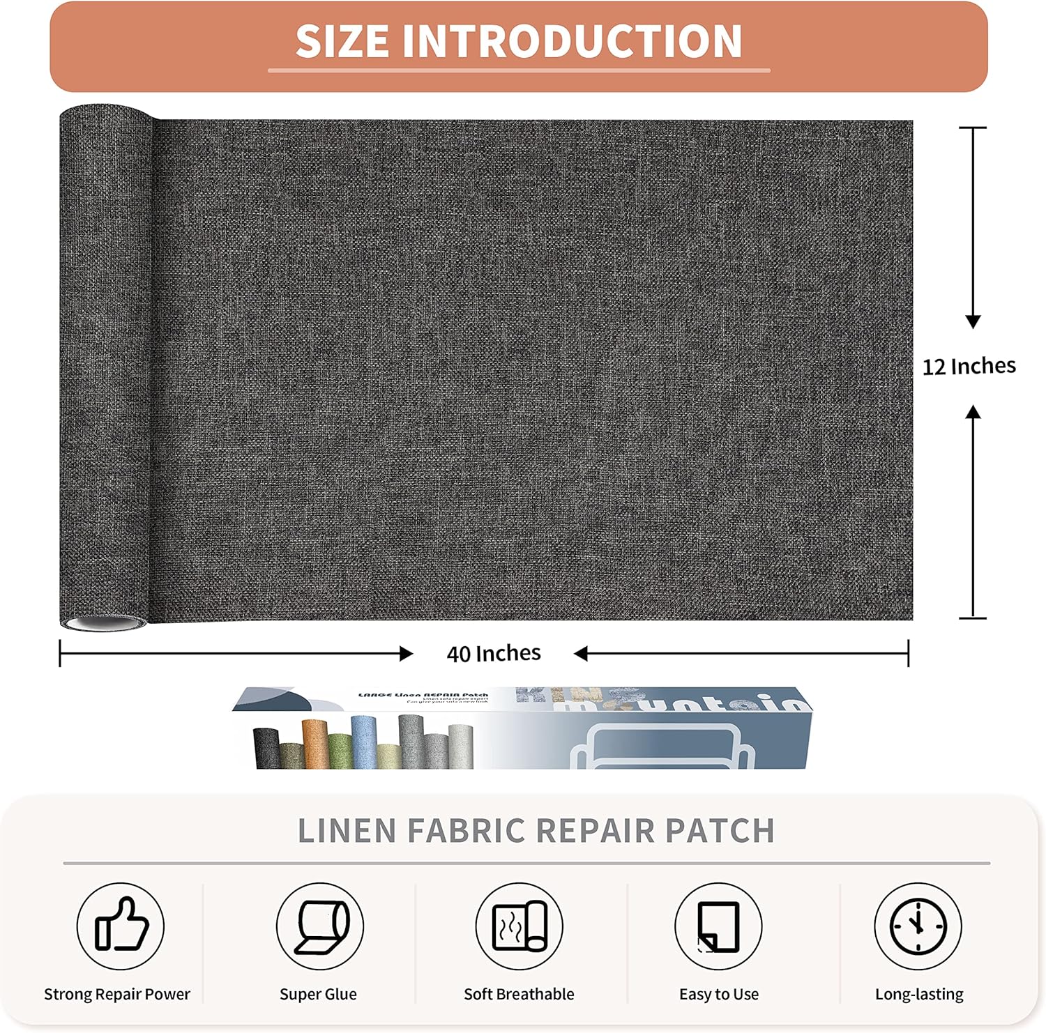KING MOUNTAIN Fine Linen Repair Patches, Self-Adhesive Linen Fabric Patches, 12X40 inch Extra Size