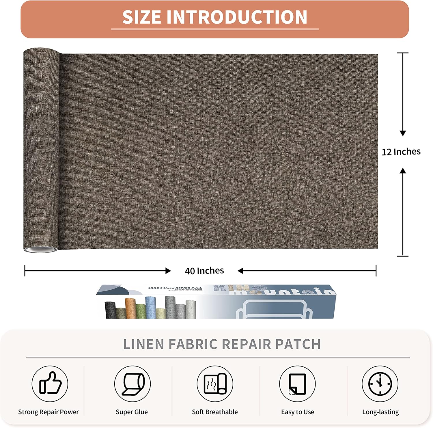 Fine Linen Fabric Patches, Self-Adhesive, Extra Large 12x40 Inch, Multi Color, for Sofa & Clothes