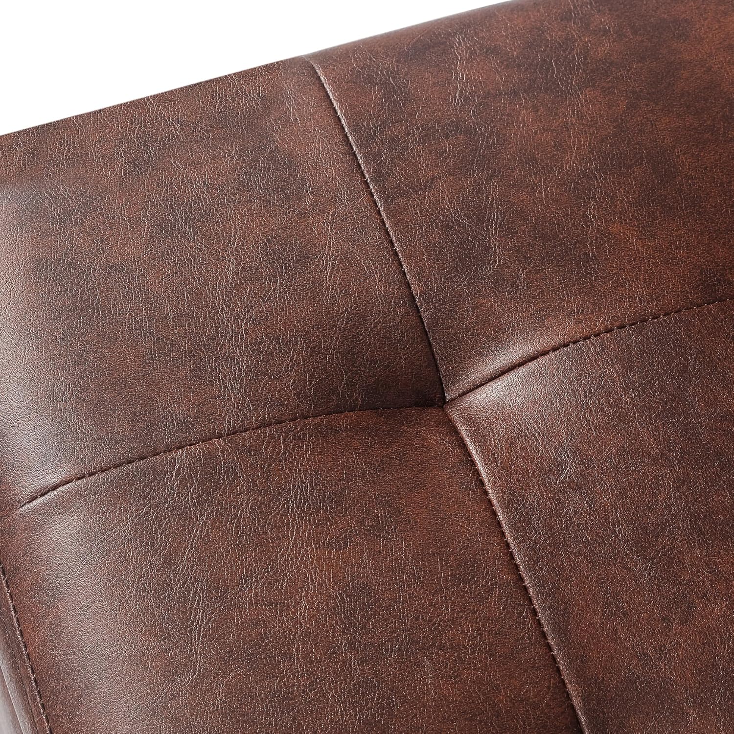 Adeco Faux Leather Storage Ottoman Bench with Wood Legs, 17.7" Square Red and Brown PU Cube Foot