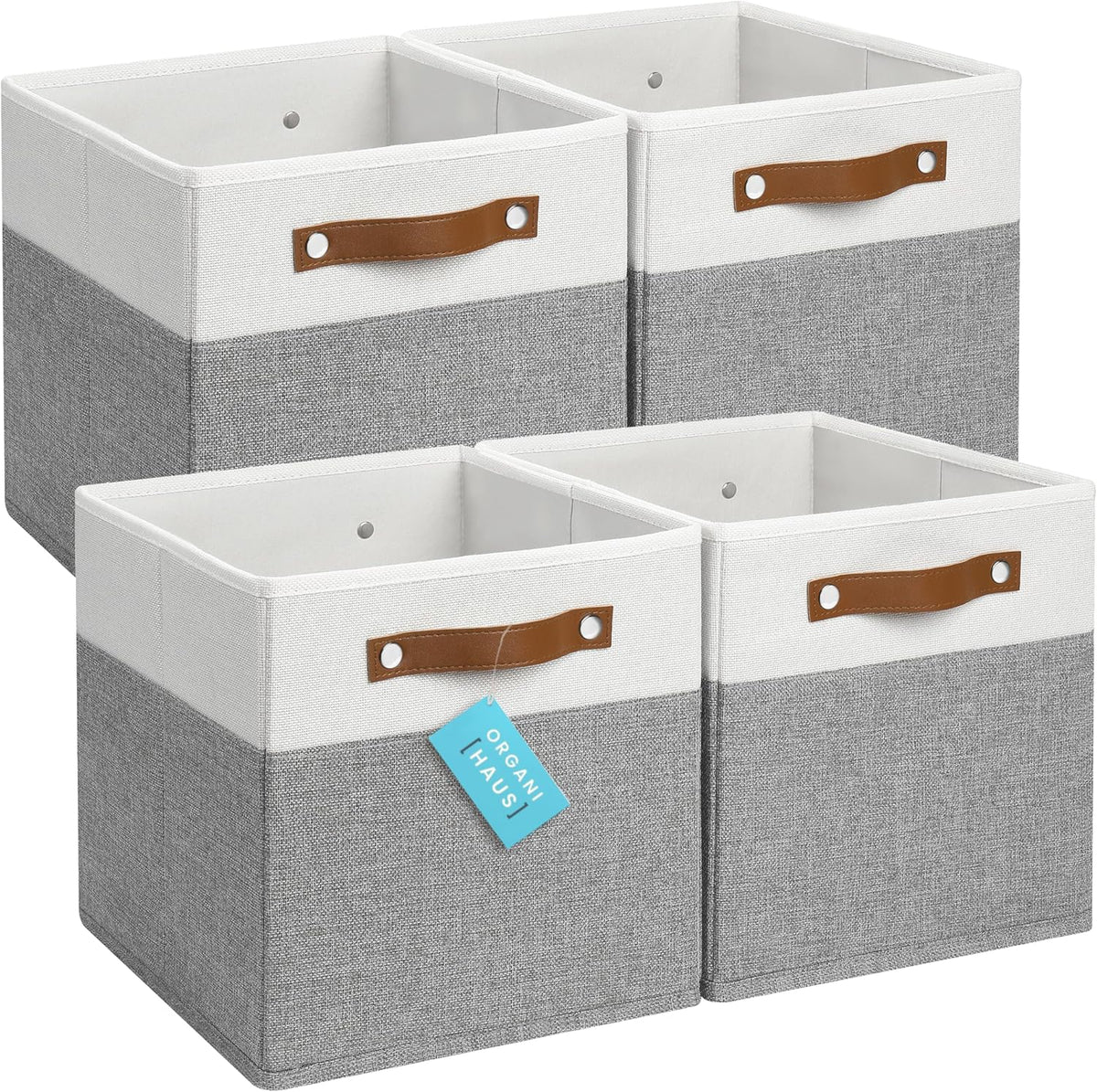 OrganiHaus 11x11 Fabric Cubes Storage Bins Set of 4, Foldable Collapsible Fabric Storage Bins for