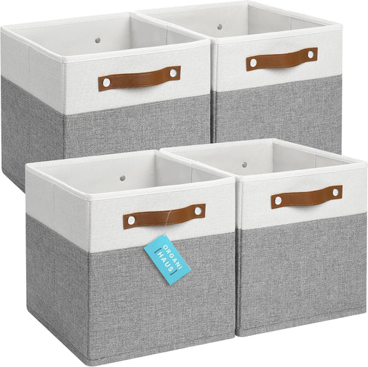 OrganiHaus 11x11 Fabric Cubes Storage Bins Set of 4, Foldable Collapsible Fabric Storage Bins for