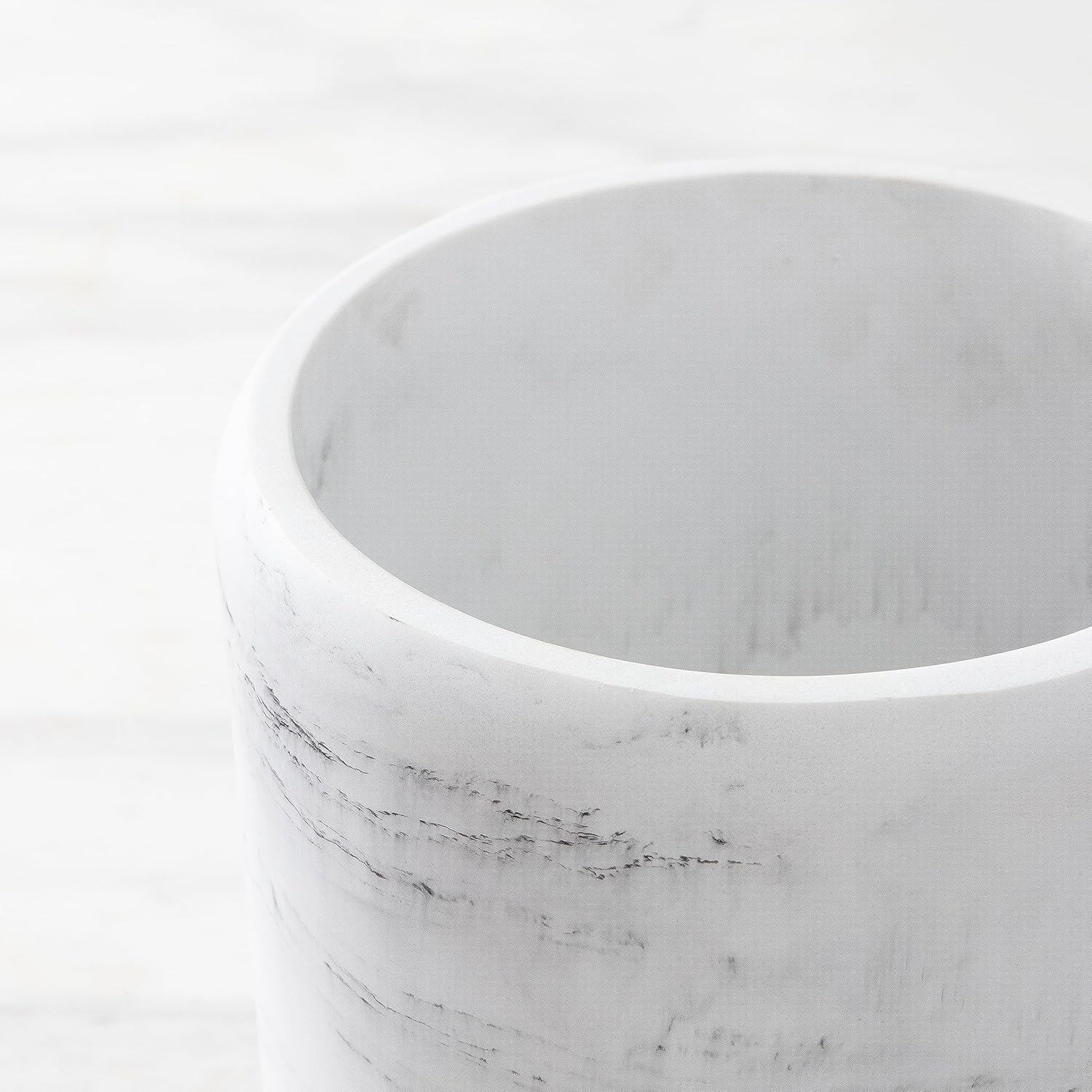 Bathroom Trash Can - Decorative Wastebasket Finished in Resin, Beautiful Marble Look, Modern Round