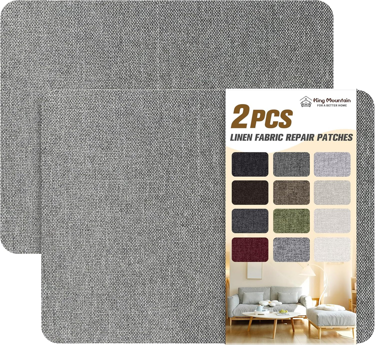 KING MOUNTAIN Coarse Linen Repair Patches, Self-Adhesive Linen Fabric Patches, 8X11 inch 2 PCS