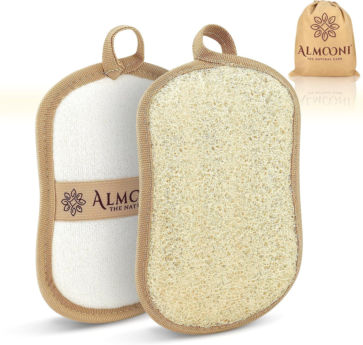 Almooni Premium Exfoliating Loofah Pad Body Scrubber, Made with Natural Egyptian Shower loofa