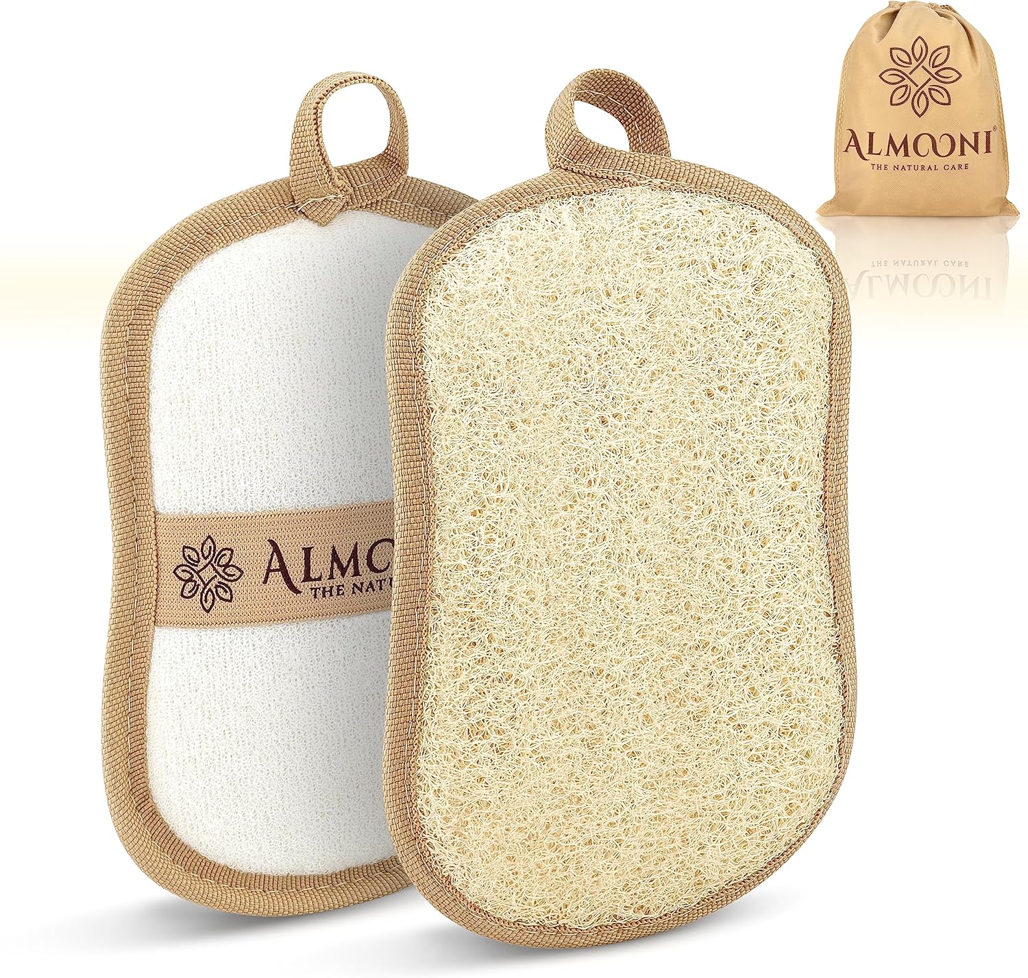 Almooni Premium Exfoliating Loofah Pad Body Scrubber, Made with Natural Egyptian Shower loofa
