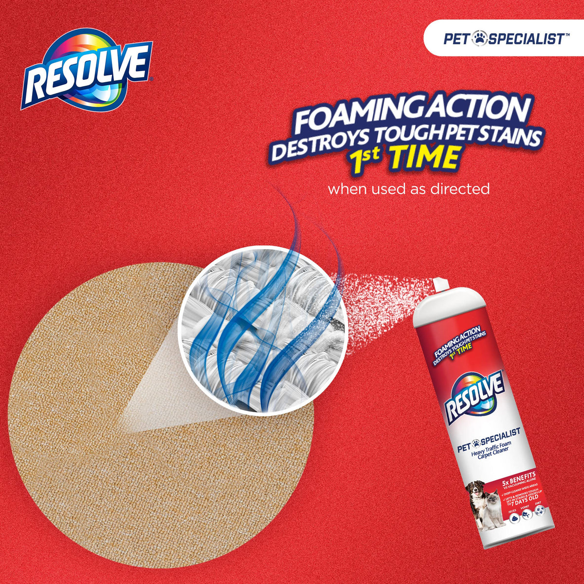 Resolve Pet Specialist Heavy Traffic Foam Carpet Cleaner, Pet Stain & Odor Remover, 22 oz Cans, 2