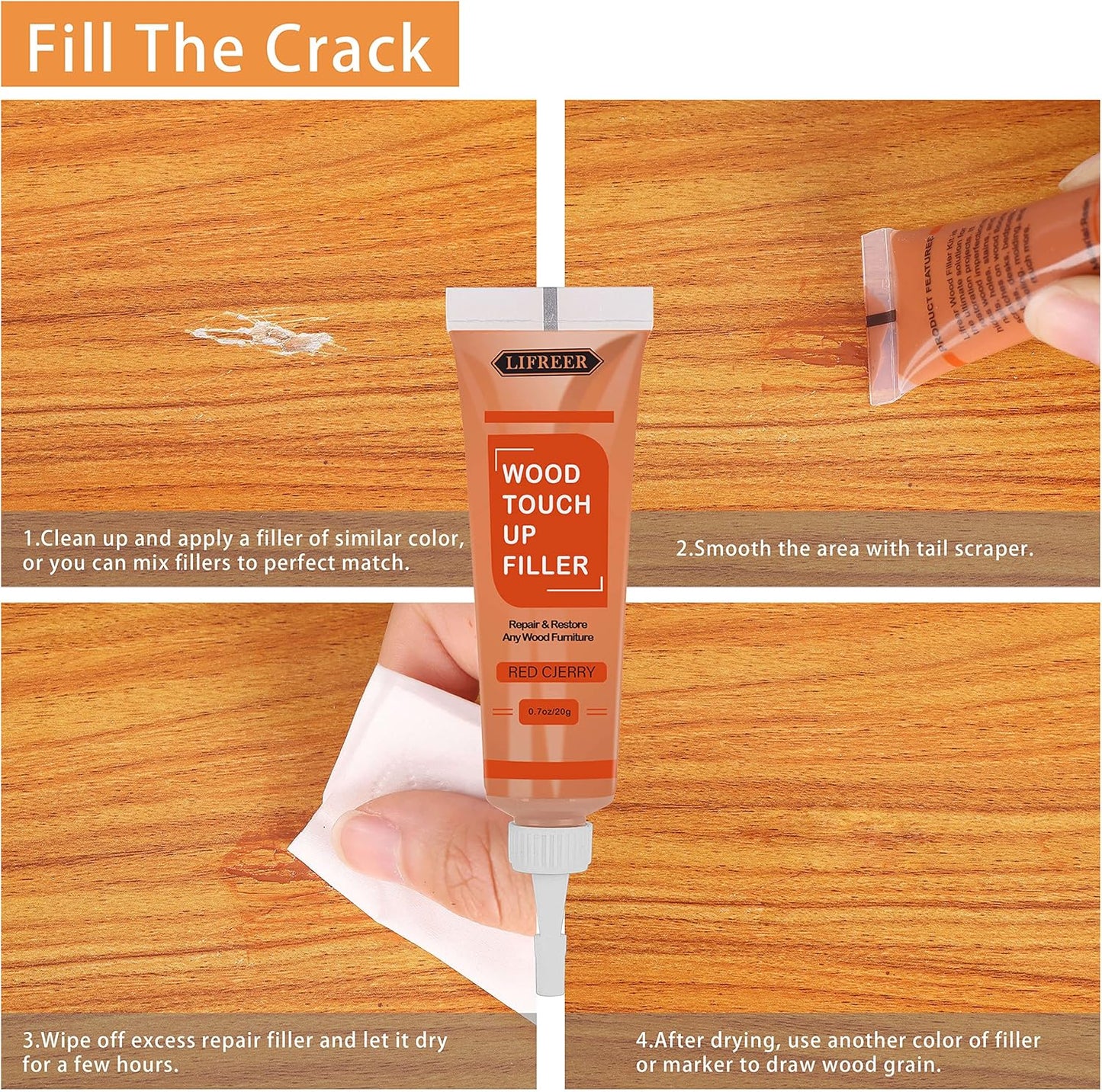Lifreer Wood Furniture Repair Kit - 40 Pcs Wood Filler, Touch Up Markers with Wax Sticks - for Wood