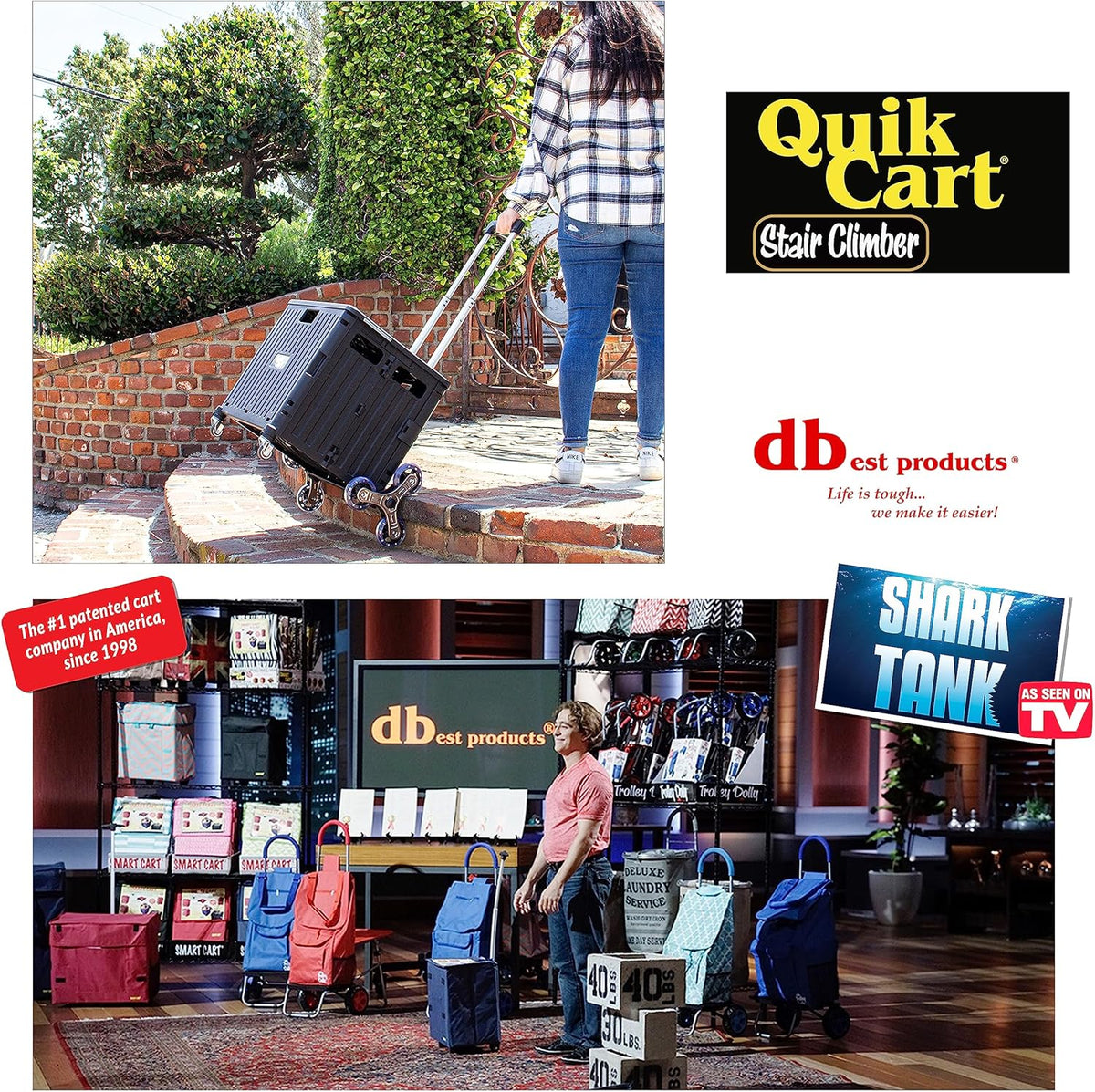dbest products Quik Cart Stair Climber Wheeled Rolling Crate Teacher Utility with seat Heavy Duty