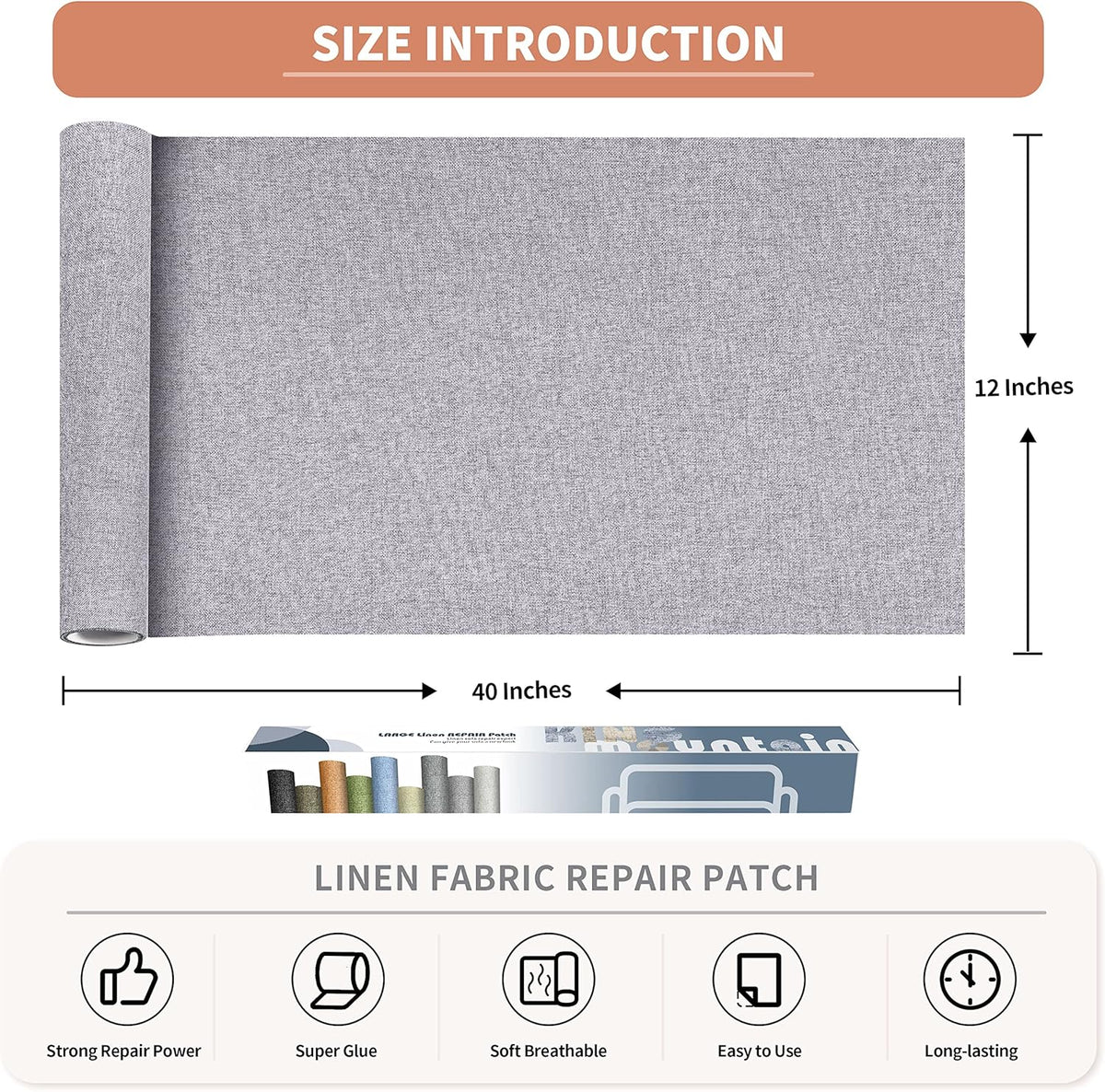 KING MOUNTAIN Fine Linen Repair Patches, Self-Adhesive Linen Fabric Patches, 12X40 inch Extra Size