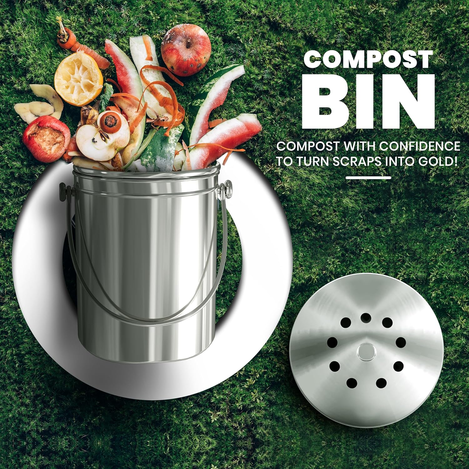 Utopia Kitchen Compost Bin for Kitchen Countertop, 1 Gallon Compost Bucket for Kitchen with Lid