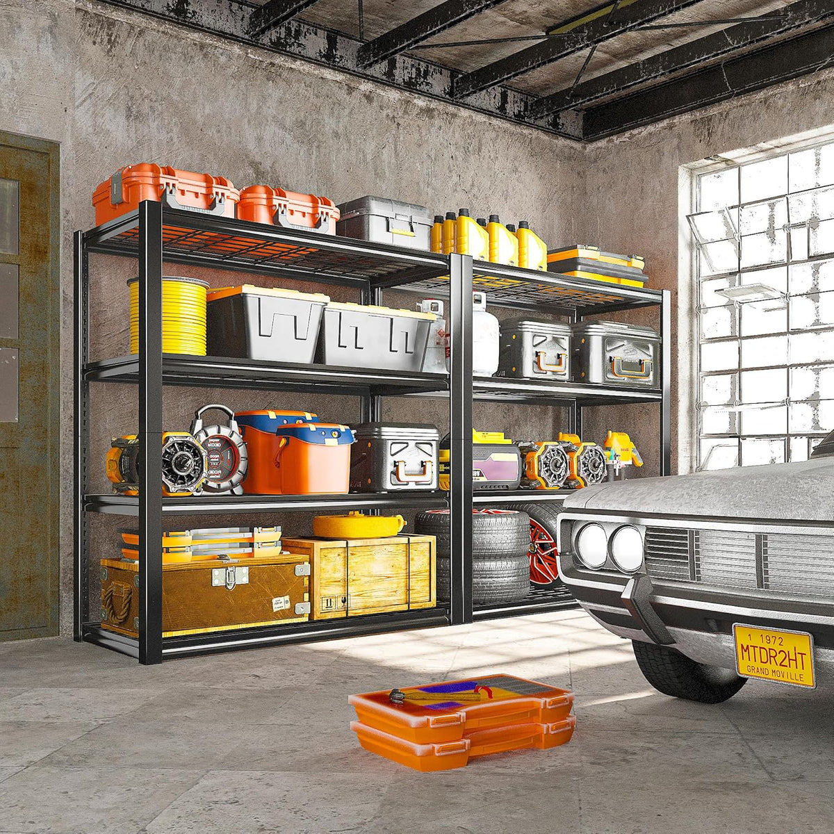 REIBII 40" W Garage Shelving 2240 LBS Storage Shelves Adjustable Heavy Duty Shelving 4 Tier Metal