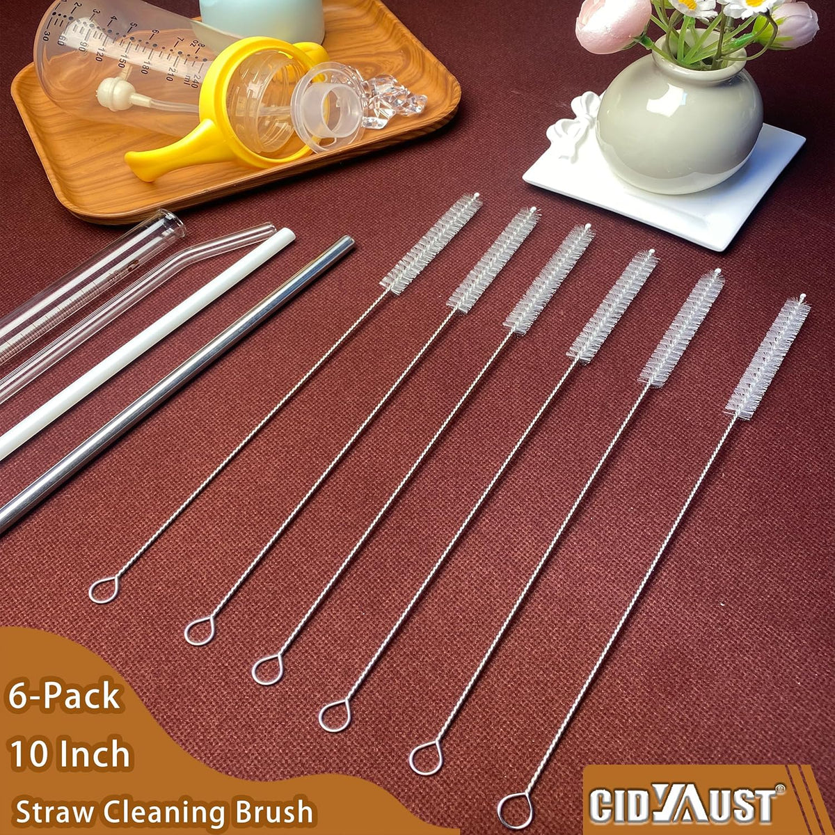 Straw Cleaner Brush Extend 10-Inch, Straw Brush with PA6 Nylon Bristles and Flexible Wire for Baby