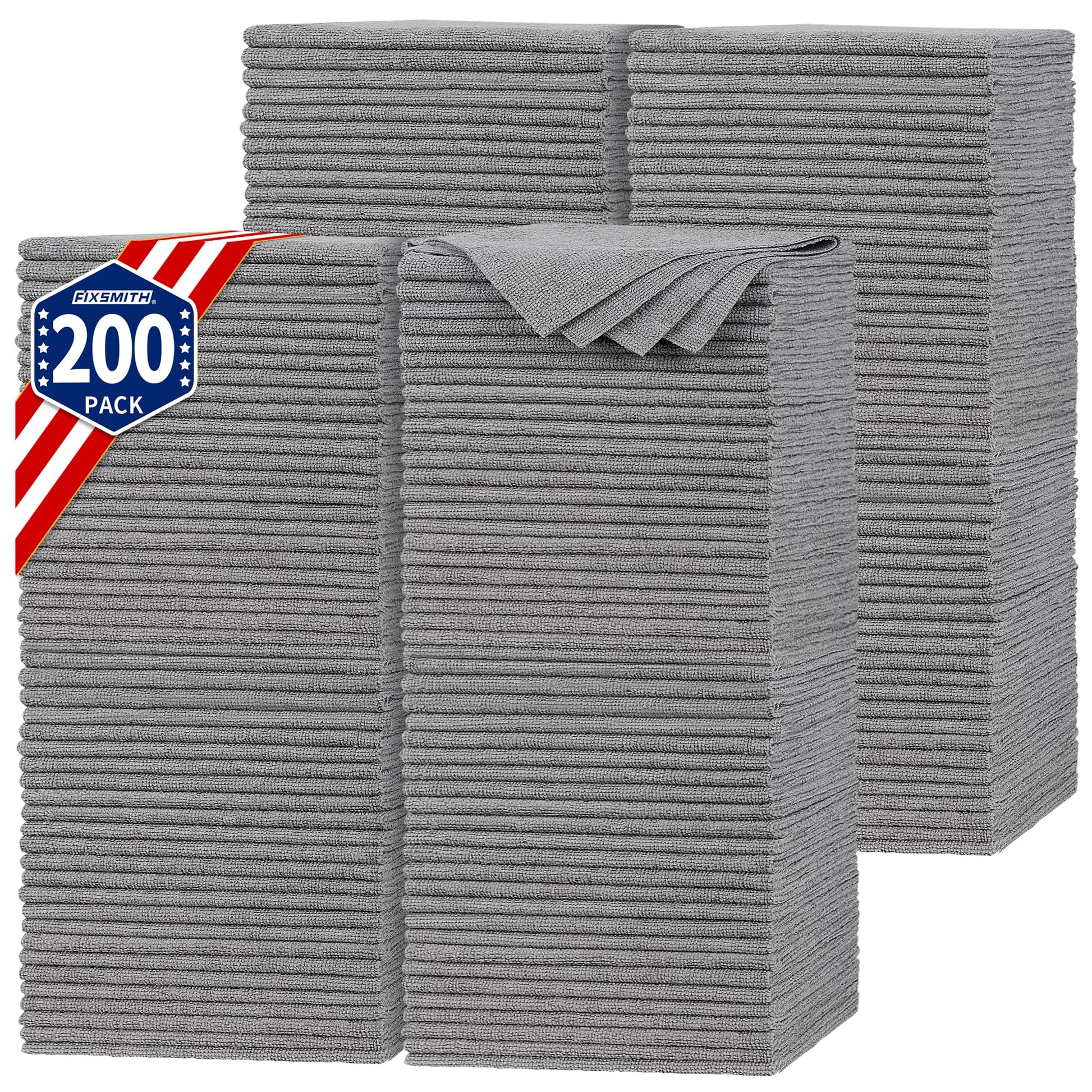 FIXSMITH Shop Towels, Pack of 200, Grey Microfiber Cleaning Cloth Bulk, Microfiber Towels for Cars